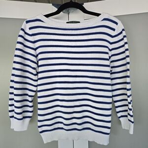 Ralph Lauren White and Navy Striped Boatneck Sweater